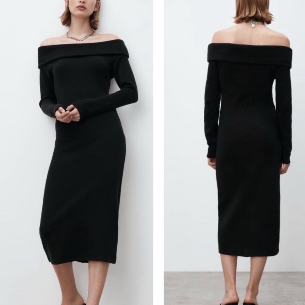 ZARA STRAPLESS FOLD-OVER OFF SHOULDER LONG SLEEVES DRESS SIZE S